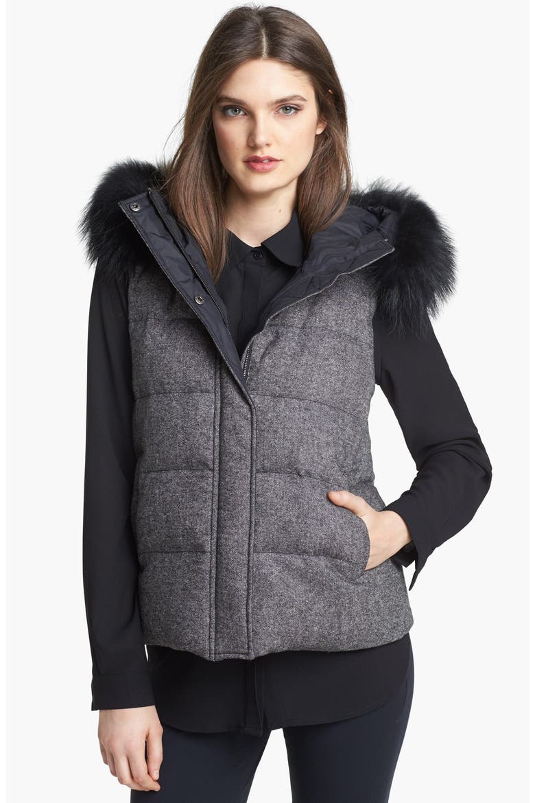 6-in-1 Reversible Quilted Jacket & Vest with Genuine Fox Fur Trim, Alternate, color, BLACK