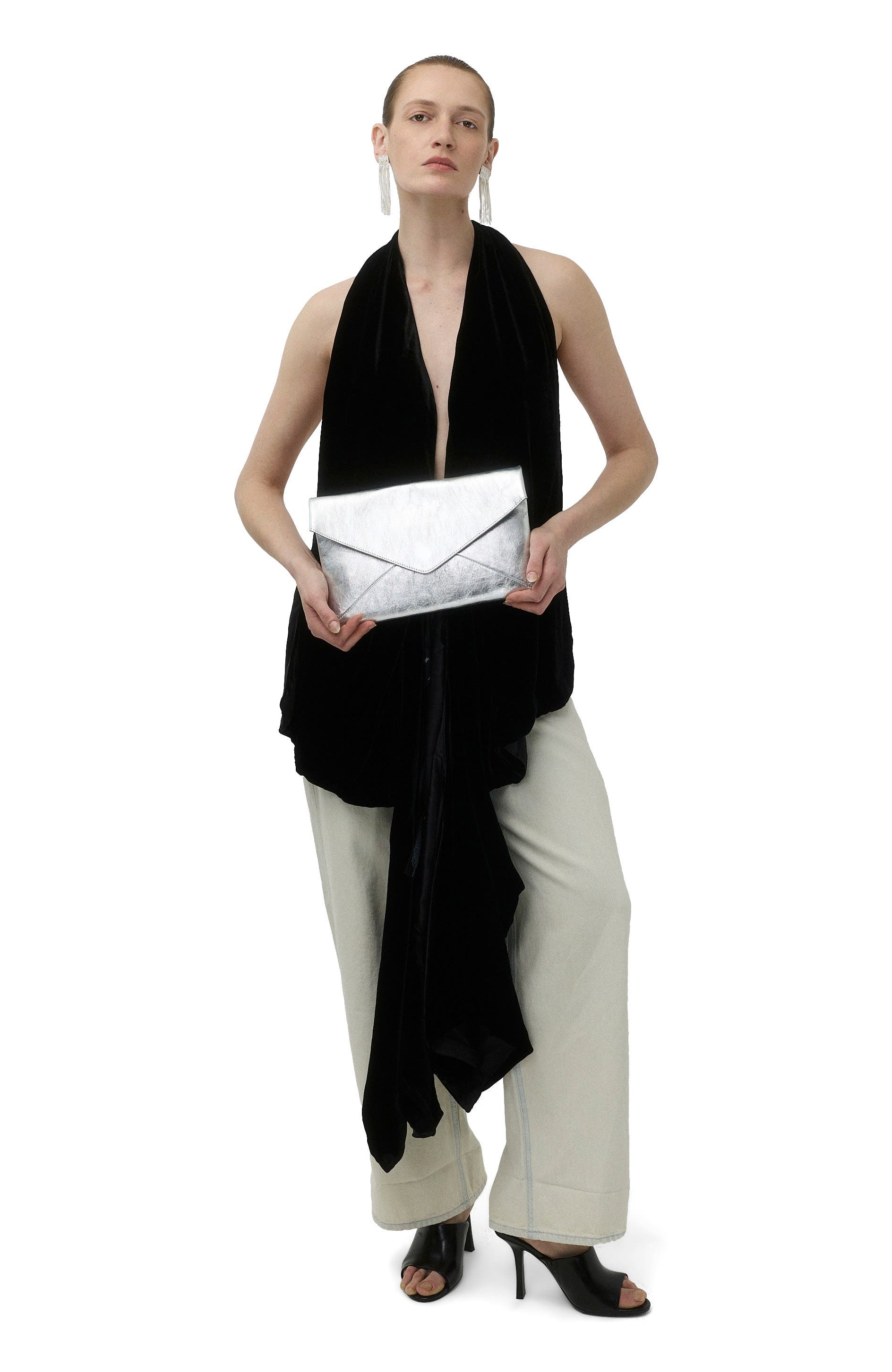 Valentina Envelope Leather Clutch, Alternate, color, Silver