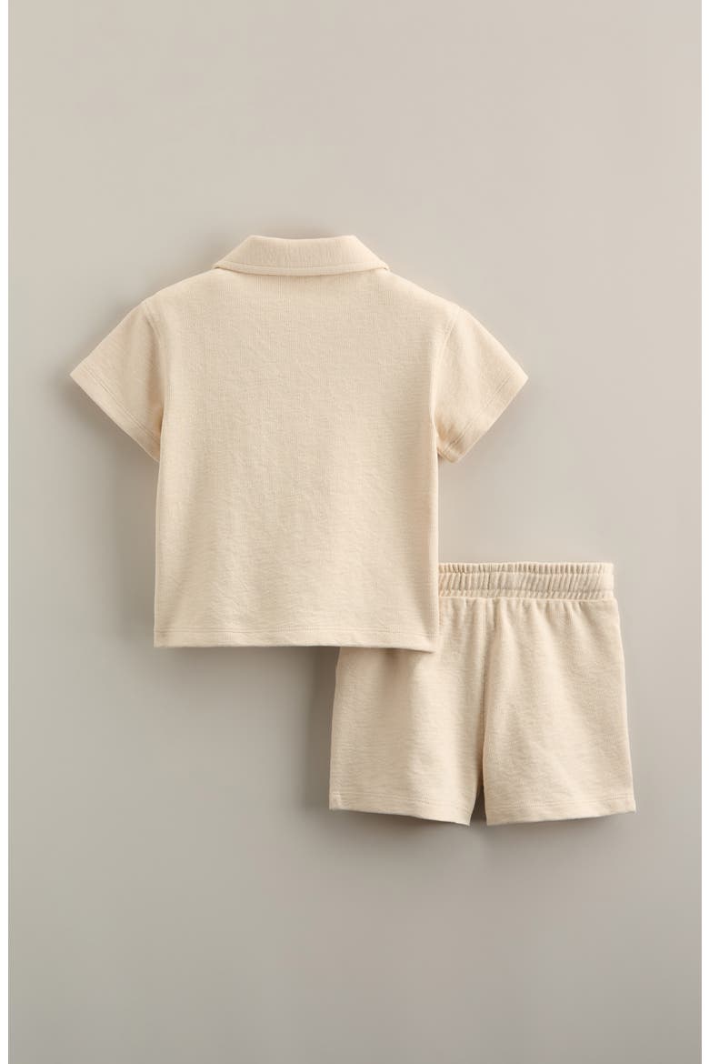 Embroidered Knit Shirt & Shorts Set, Alternate, color, BEIGE BEACH DINO EMBROIDERY