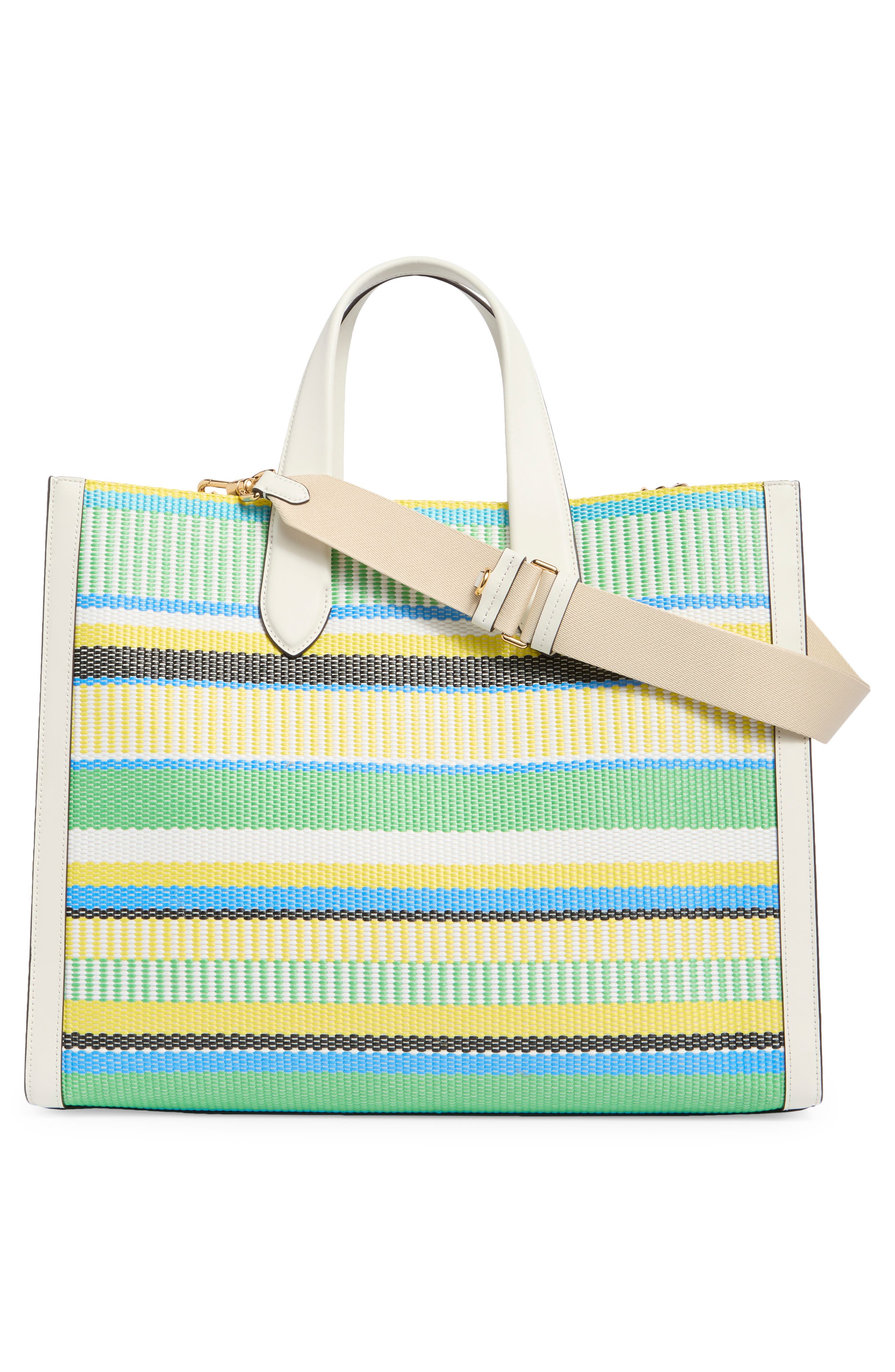 Manhattan Large Striped Woven Straw Tote, Alternate, color, GREEN MULTI