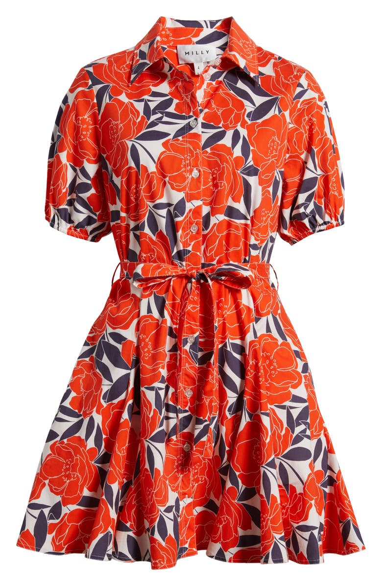 Milly Juni Camellia Floral Stretch Cotton Poplin Shirtdress, Alternate, color, Coral Multi