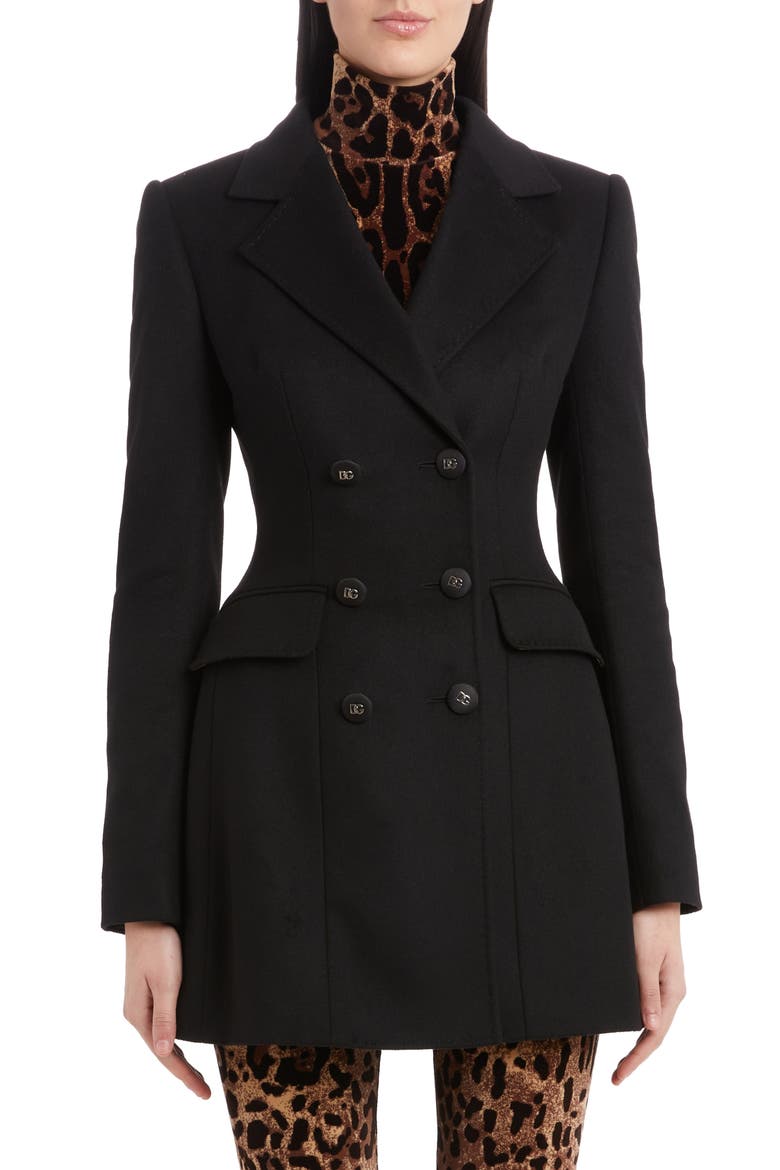 Double Breasted Virgin Wool & Cashmere Jacket, Alternate, color, BLACK