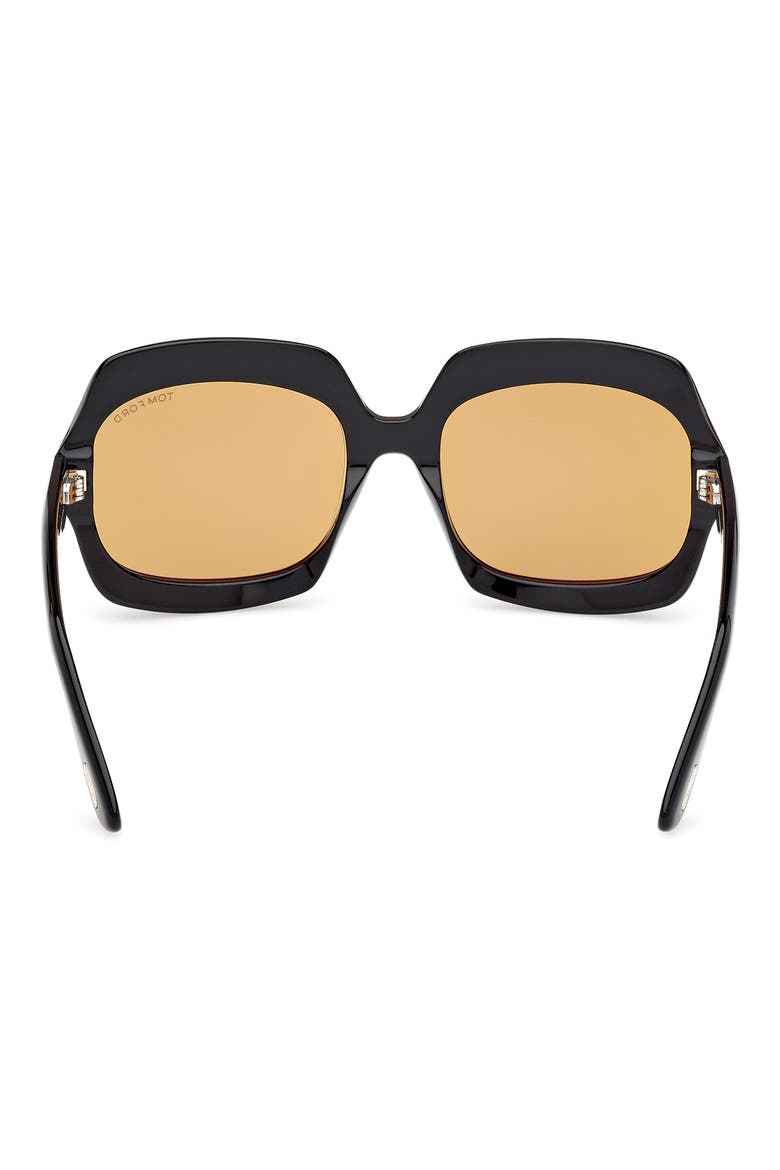 Ren 60mm Geometric Sunglasses, Alternate, color, SHINY BLACK / BROWN