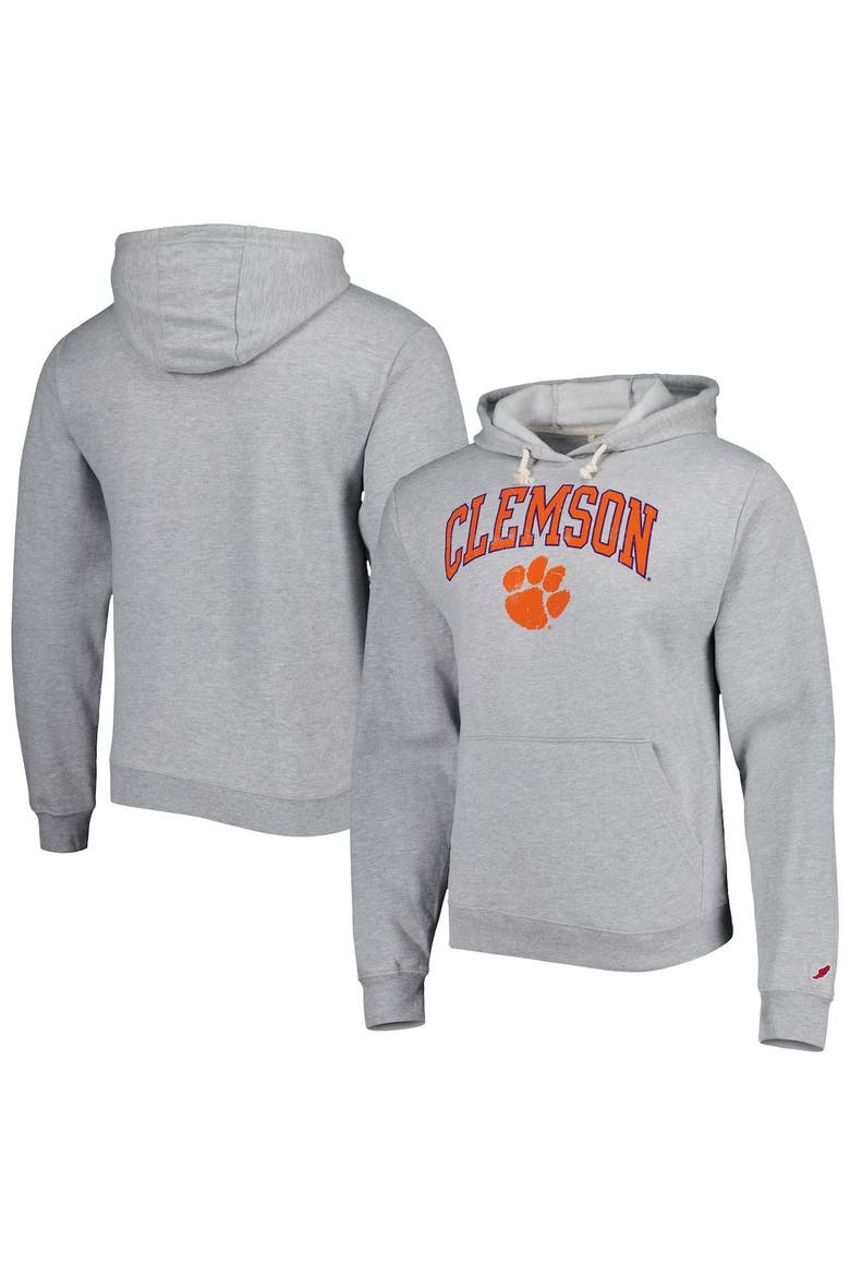 Men's League Collegiate Wear Heather Gray Clemson Tigers Arch Essential Fleece Pullover Hoodie, Main, color, Gray