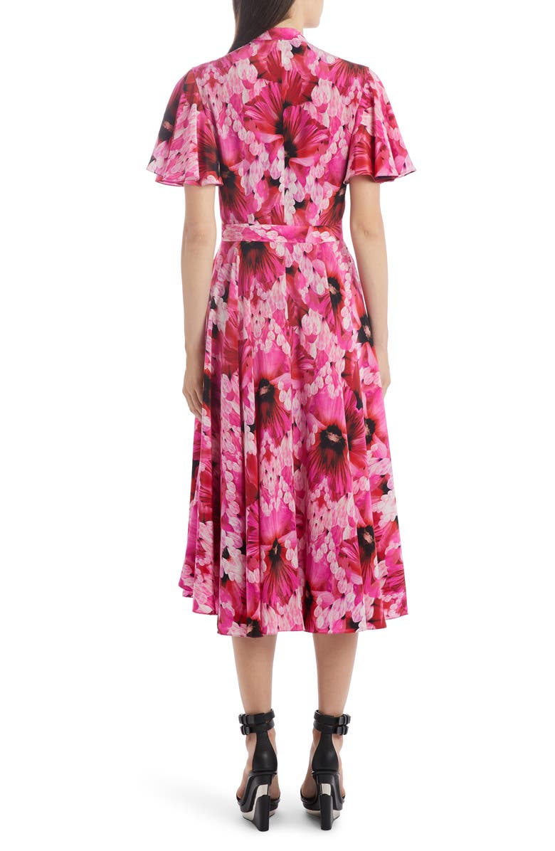 McQueen Alexander McQueen Flutter Sleeve Floral Silk Midi Dress, Alternate, color, 