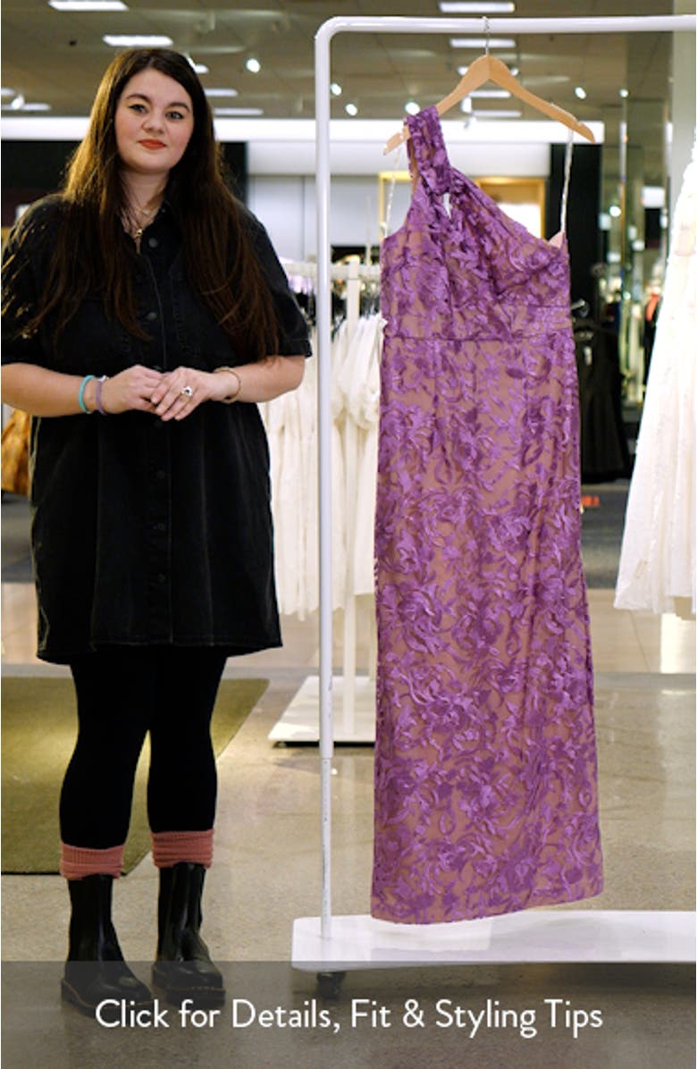 Samantha Floral Embroidery One-Shoulder Column Gown, sales video thumbnail