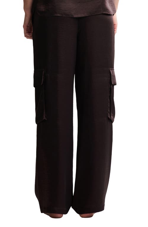 Barefoot Dreams Liquid Satin Wide Leg Cargo Pants In Brown
