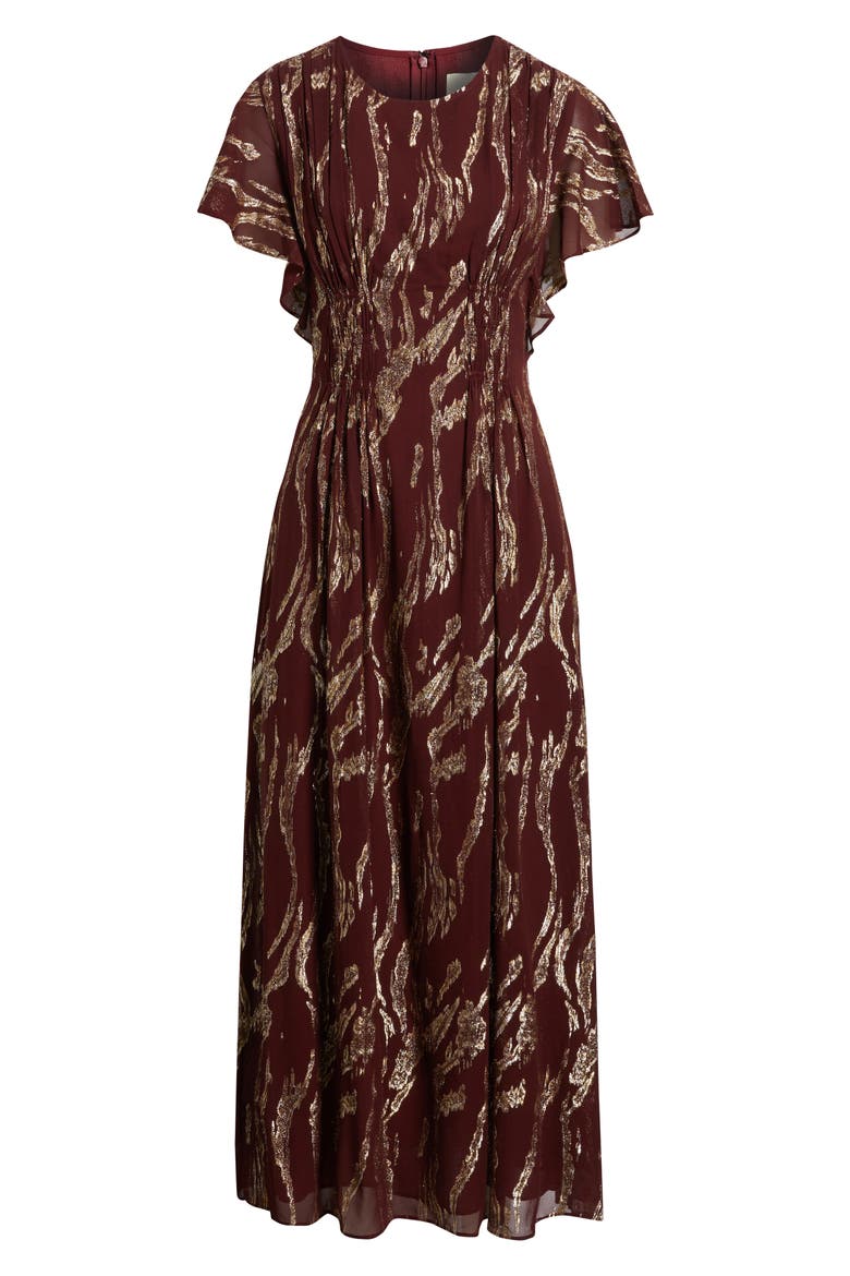 The Rose Metallic Flutter Sleeve Maxi Dress, Alternate, color, ZINFANDEL