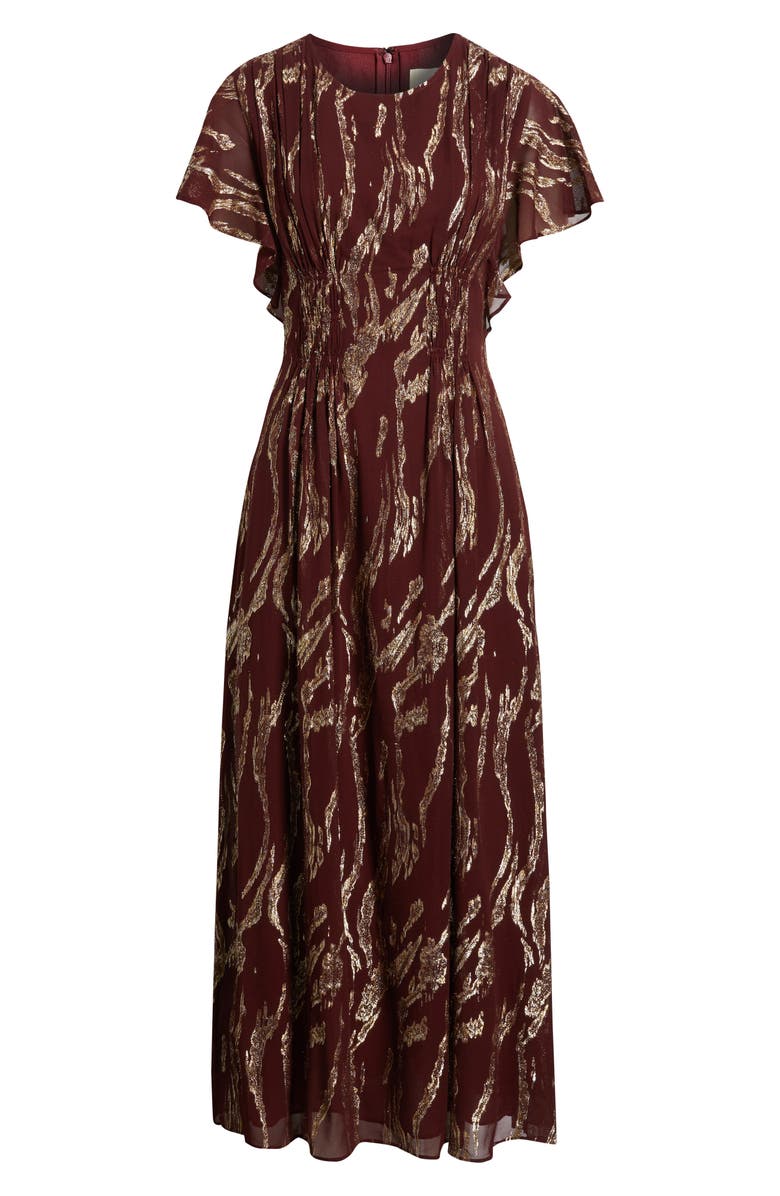 Parker The Rose Metallic Flutter Sleeve Maxi Dress, Alternate, color, Zinfandel
