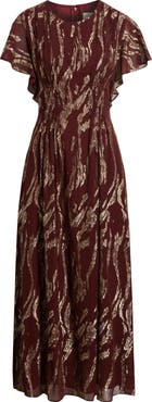 Parker The Rose Metallic Flutter Sleeve Maxi Dress