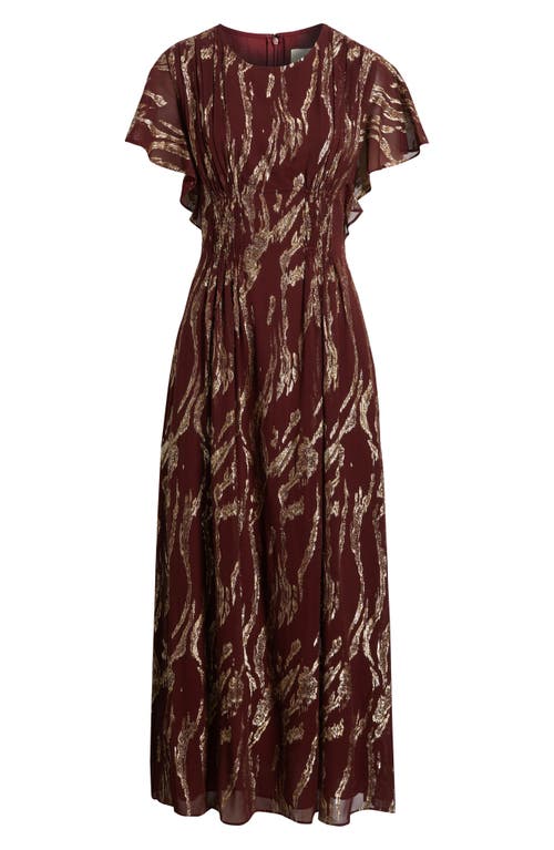 Parker The Rose Metallic Flutter Sleeve Maxi Dress In Burgundy