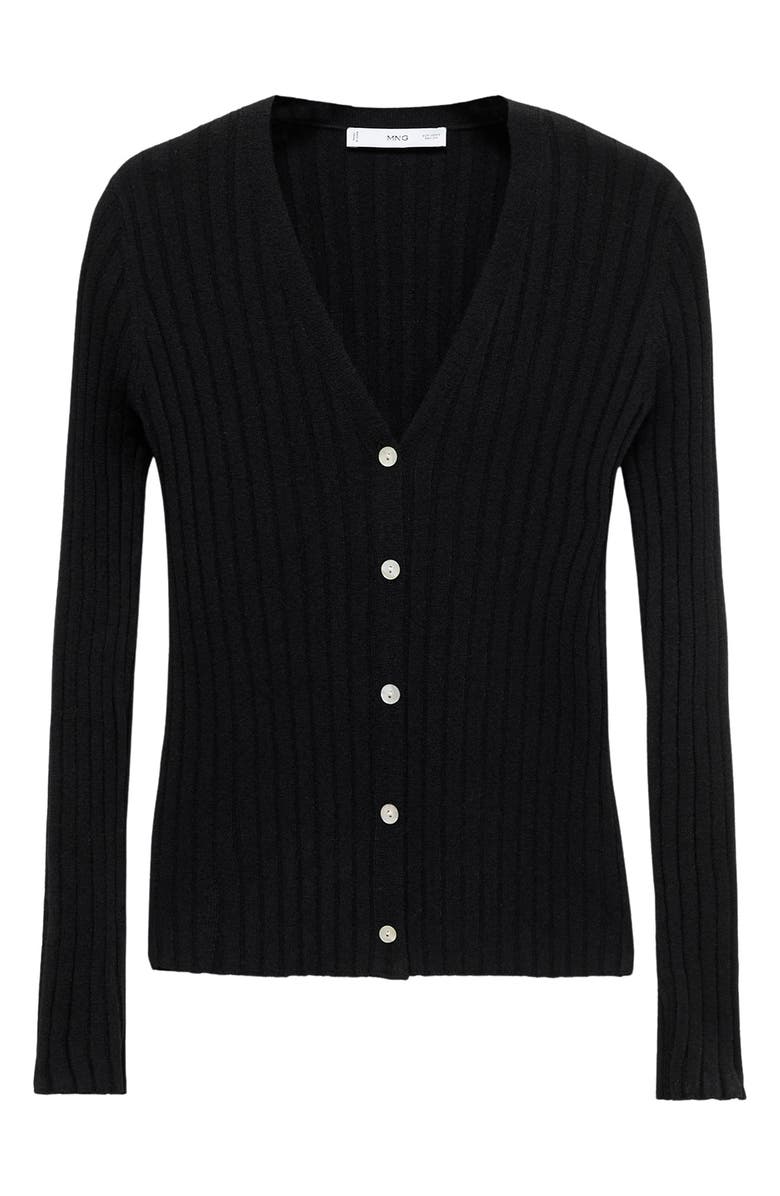 MANGO V-Neck Rib Cardigan, Alternate, color, Black
