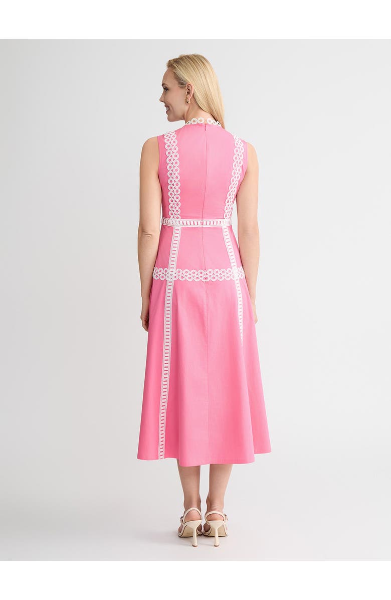 Misook Fit & Flare Cotton Eyelet Trim Maxi Dress, Alternate, color, Pink Parfait/White