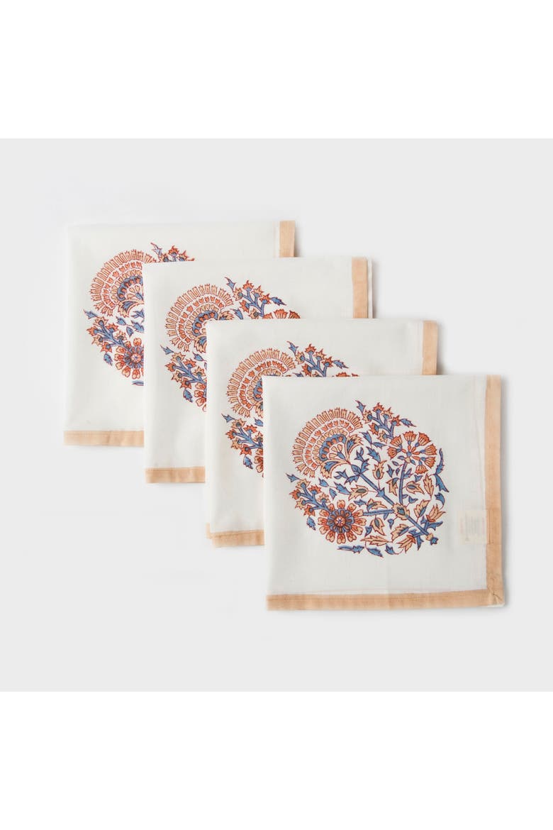 Saffra Hand Block Printed Napkins - Set of 4, Alternate, color, Saffra