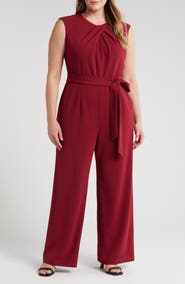 Tahari ASL Cross Neck Tie Waist Sleeveless Jumpsuit