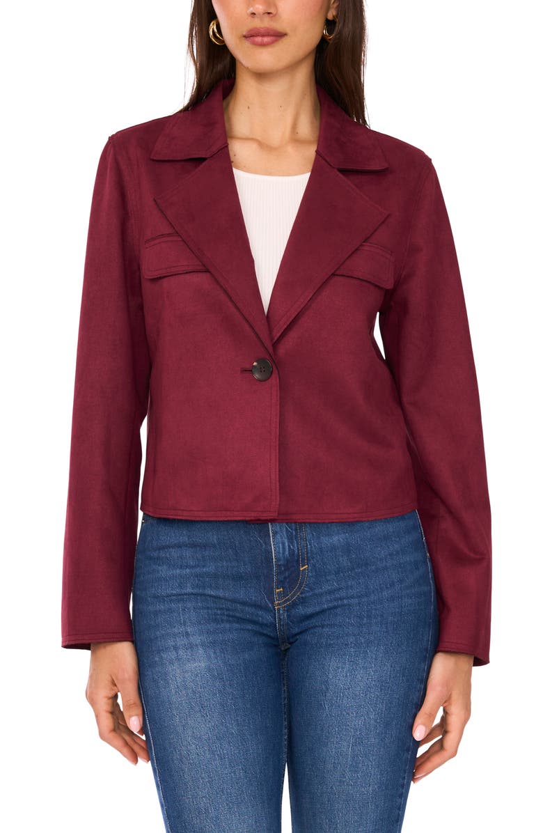 Vince Camuto One-Button Faux Suede Jacket, Alternate, color, Grape Wine