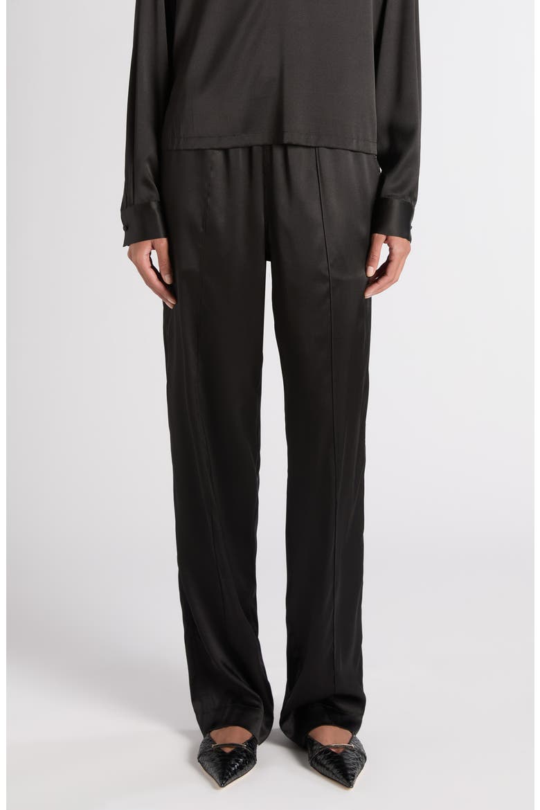 Stretch Silk Satin PJ Pants, Main, color, BLACK