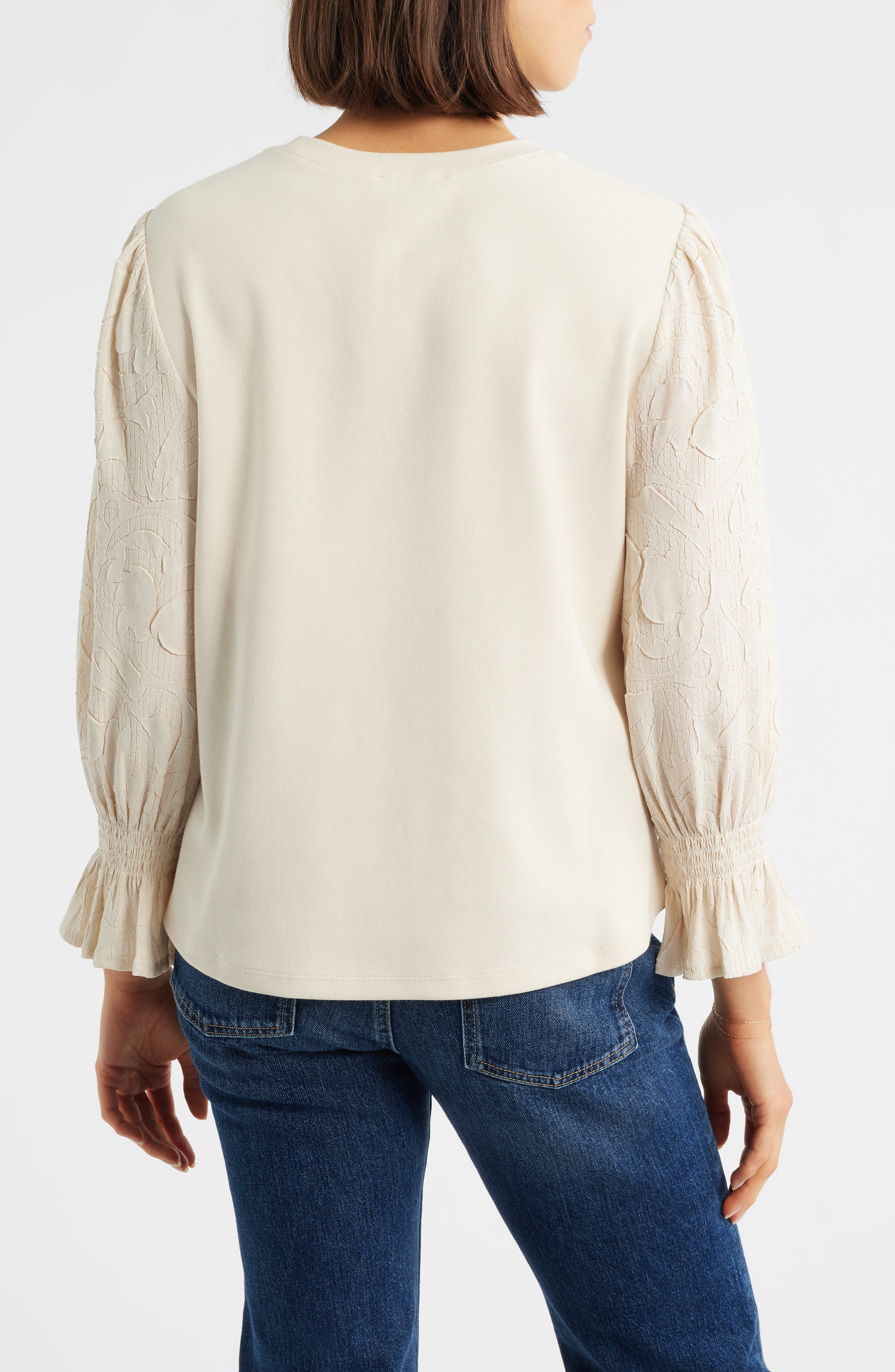 Mixed Media Smocked Sleeve Top - image 2
