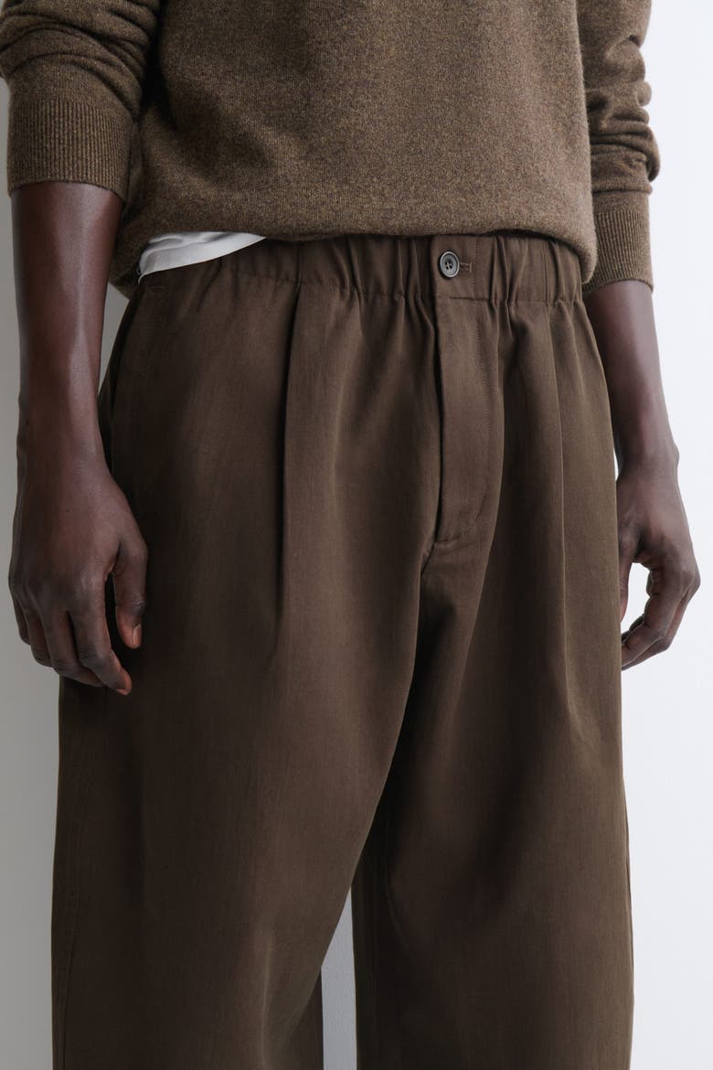 Pleated Relaxed-Fit Barrel-Leg Pants, Alternate, color, BROWN