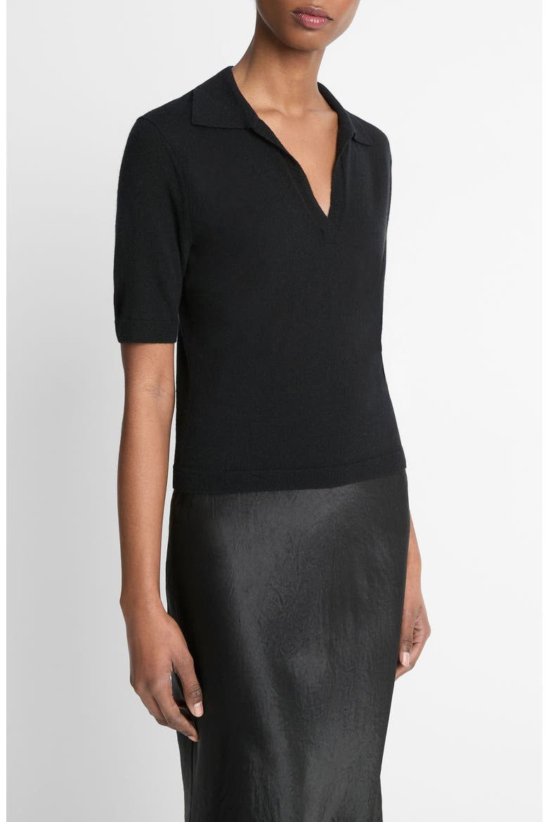 Cashmere & Silk Johnny Collar Polo Sweater, Main, color, BLACK