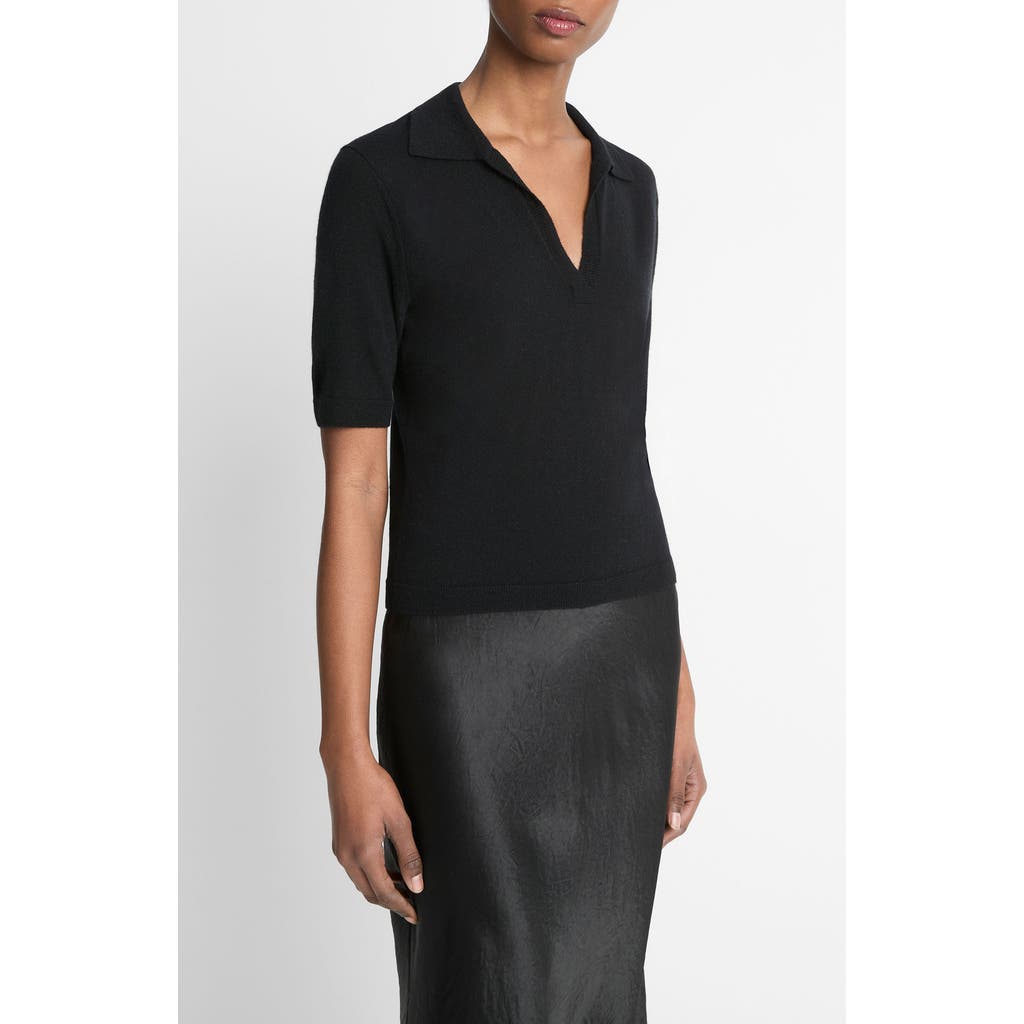 Vince Elbow Sleeve Polo In Black