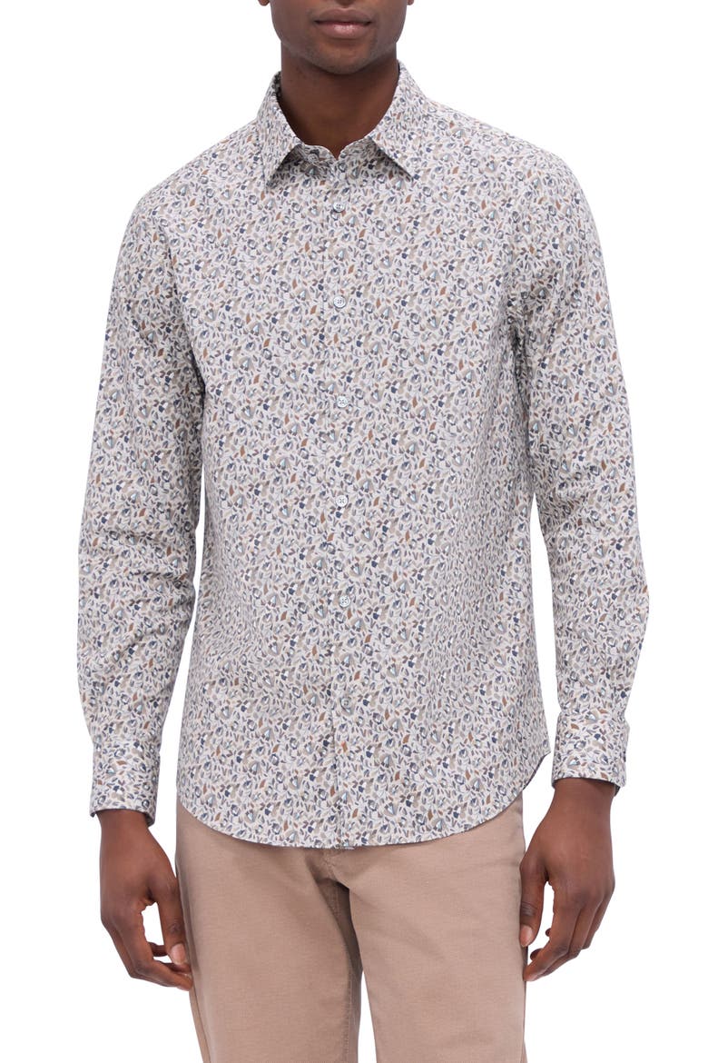 Julian Shaped Fit Geo Print Button-Up Shirt, Main, color, WILLOW