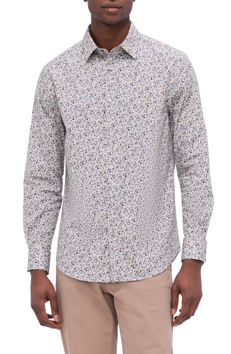 Bugatchi Julian Shaped Fit Geo Print Button-Up Shirt, Main, color, Willow