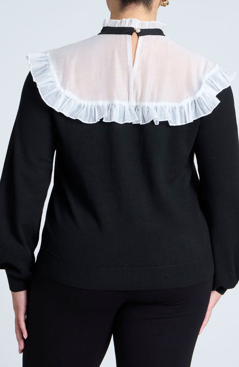 ELOQUII Sheer Yoke Tie Neck Sweater, Alternate, color, 