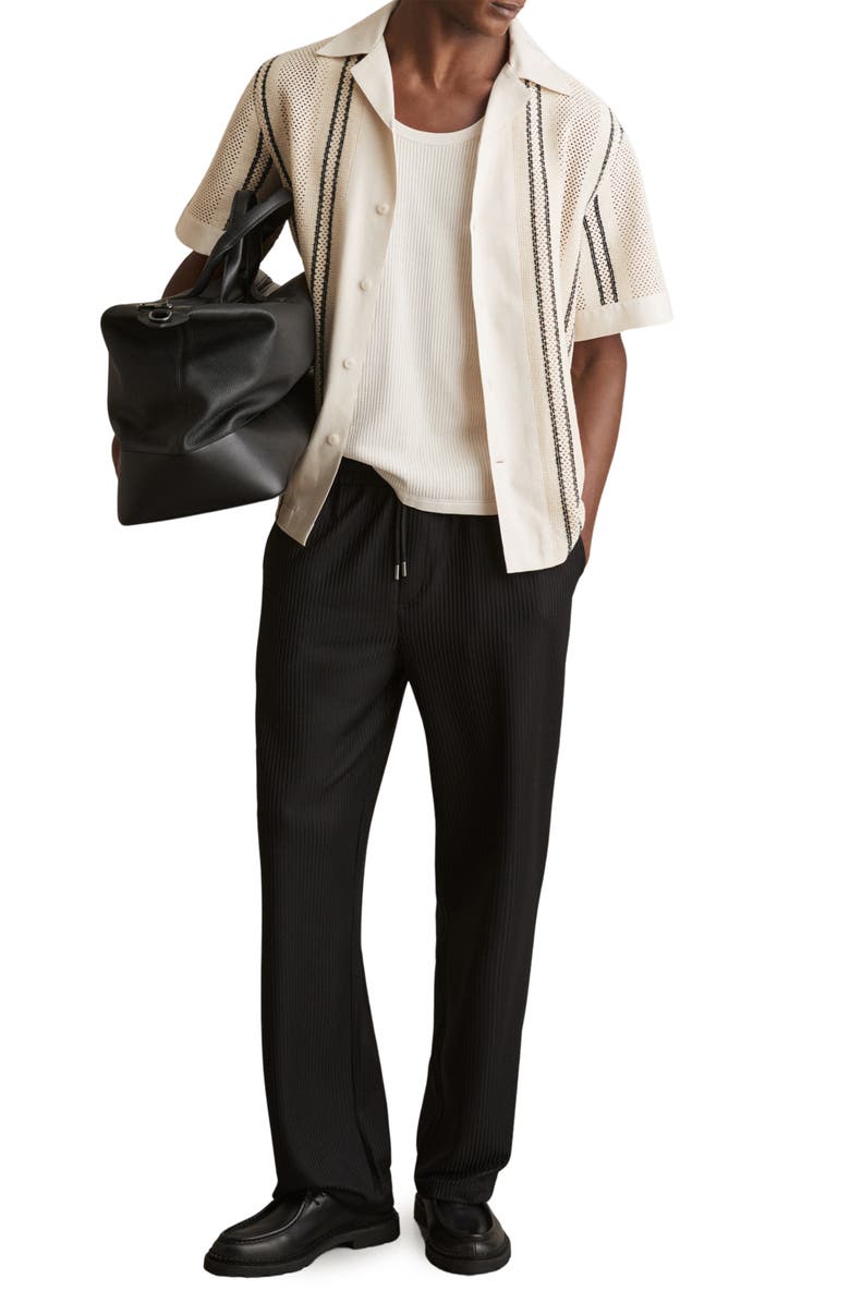 Reiss Opal Open Knit Camp Shirt, Alternate, color, Off White/ Navy