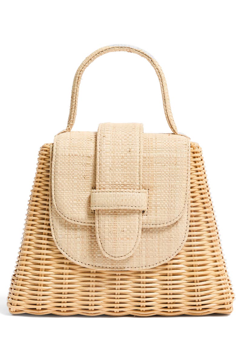 Pamela Munson The Petite Lady Rattan & Raffia Top Handle Bag, Main, color, Natural