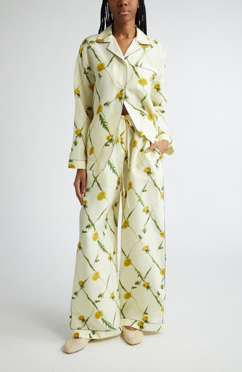 Burberry Dandelion Print Silk Pajama Pants, Alternate, color, 