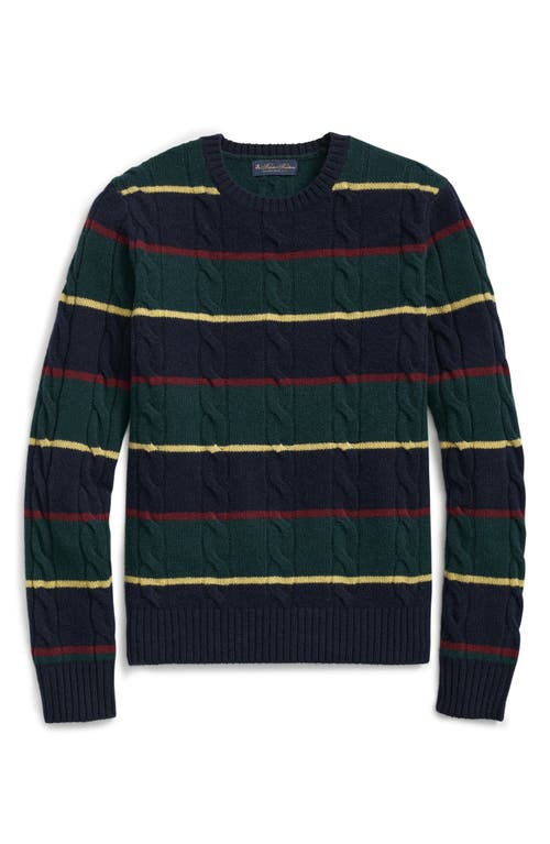 Brooks Brothers Archive Stripe Cable Merino Wool Sweater in Navy Green Preppy Stripe