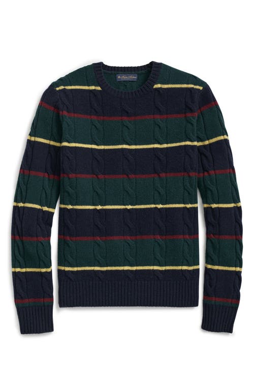 Brooks Brothers Archive Stripe Cable Merino Wool Sweater in Navy Green Preppy Stripe 