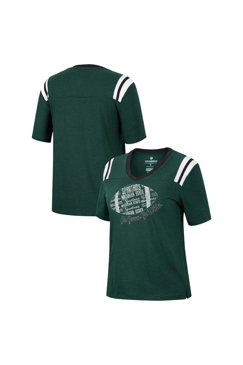 Women's Colosseum Heathered Green Michigan State Spartans 15 Min Early Football V-Neck T-Shirt, Main, color, Heather Green