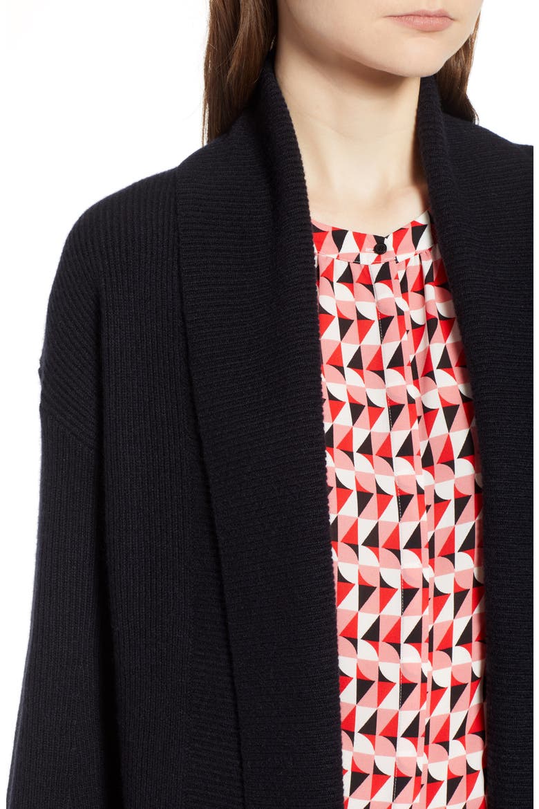 Blouson Sleeve Long Cashmere Cardigan, Alternate, color, BLACK