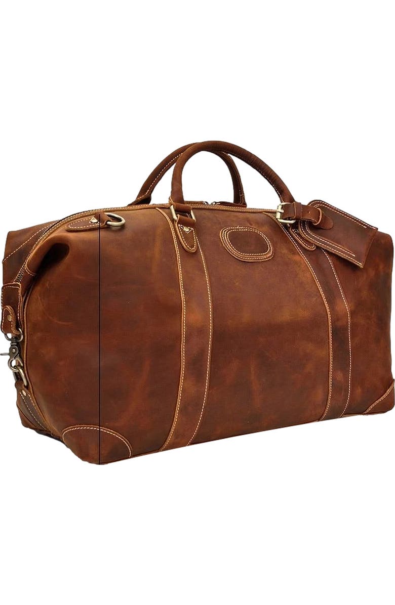 STEEL HORSE LEATHER The Eira Duffle Bag | Vintage Leather Weekender, Alternate, color, Dark Brown