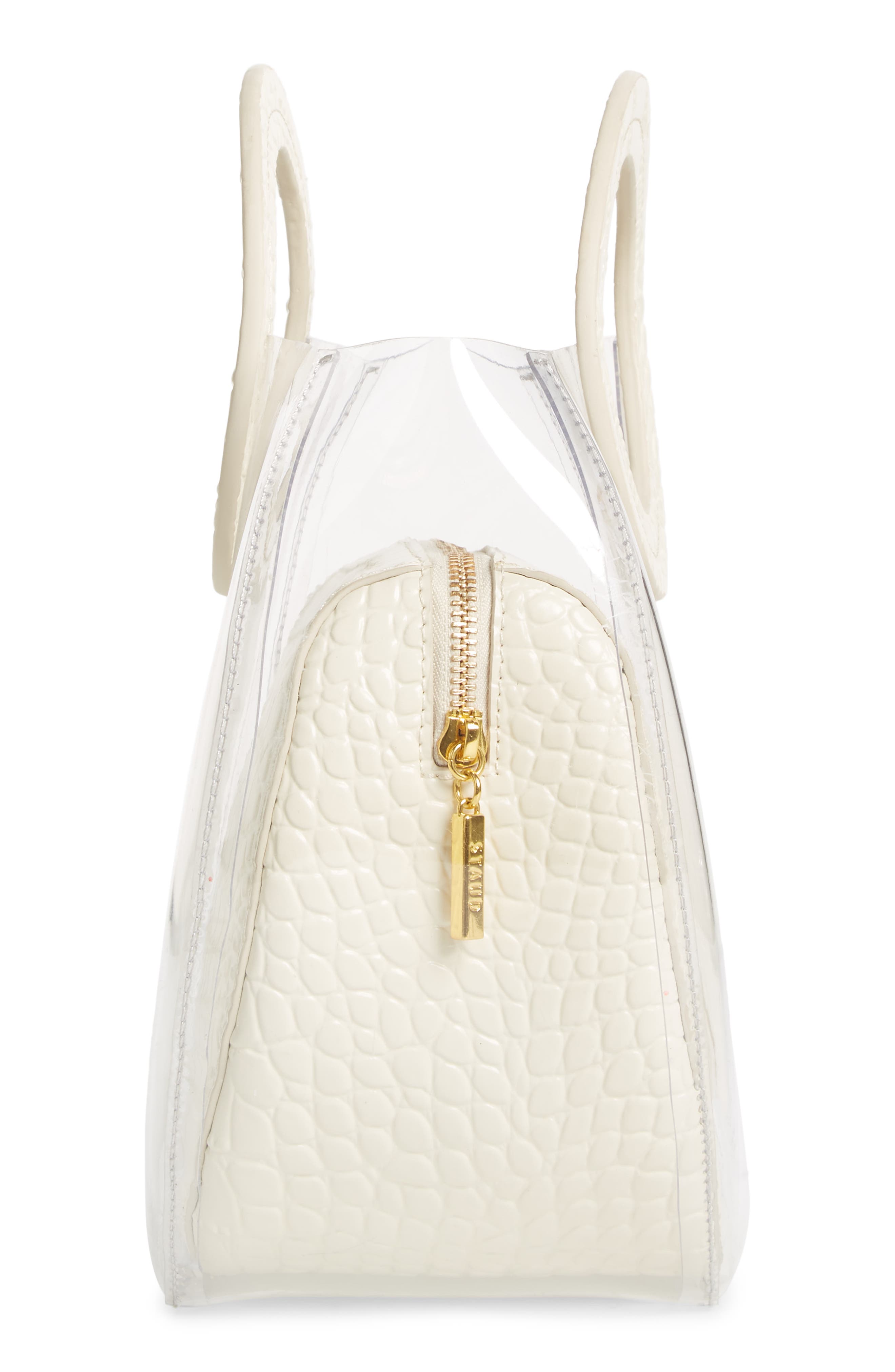 STAUD Frida Transparent Handbag, Alternate, color, Clear/ Cream Croc