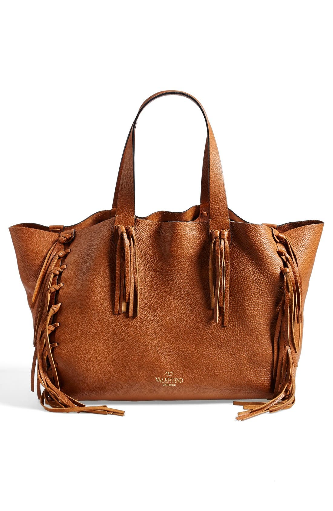 'Crockee' Fringed Leather Tote, Alternate, color, LIGHT CUIR
