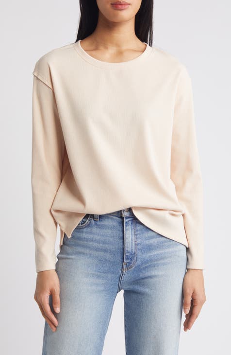 Pleat Black Long Sleeve Rib Top