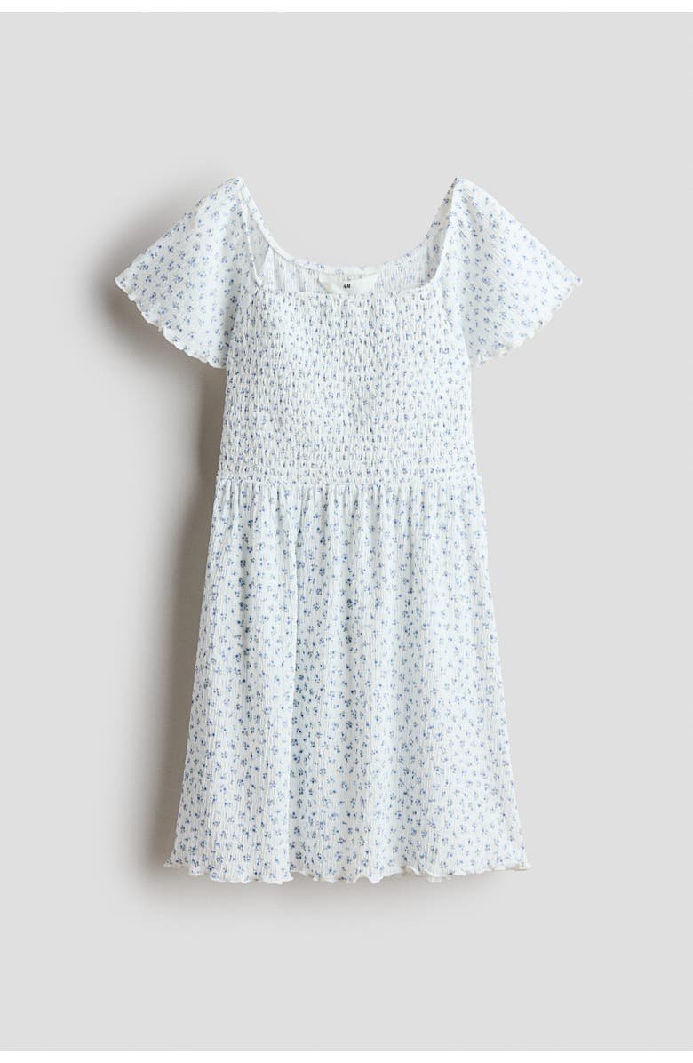 H&M Smocked-bodice dress, Main, color, White/Blue Floral