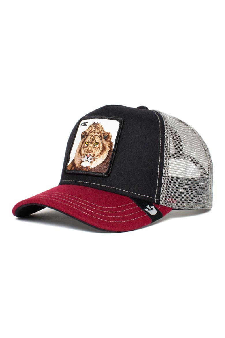 Circwool of Life Lion Patch Trucker Hat, Main, color, BLACK