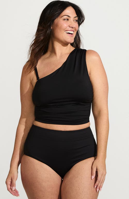 Lands' End Ruched One Shoulder Midkini Swimsuit Top In Black