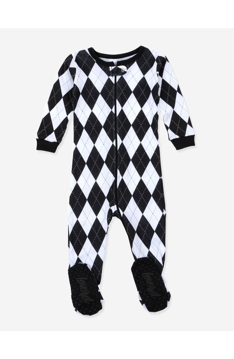 Leveret Kids Footed Printed Cotton Matching Family Holiday Pajamas, Argyles & Holiday Prints, Main, color, Argyle Black & White