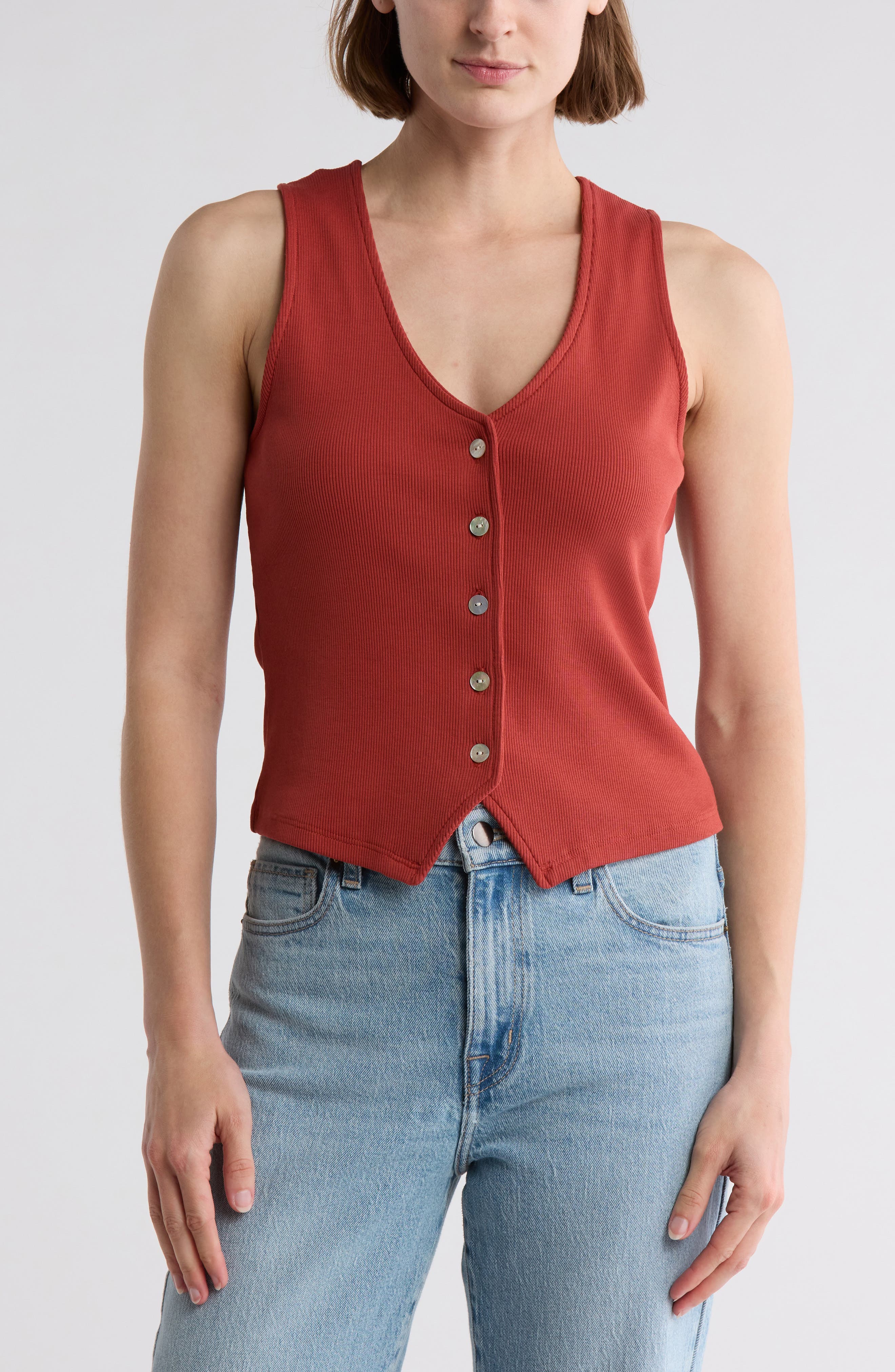 Veronica Beard Hoorne Cotton Rib Button-Up Vest