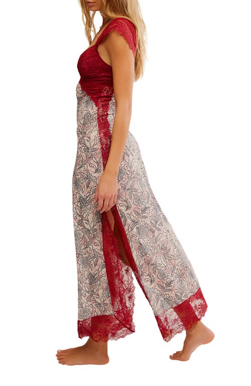 Free People Suddenly Fine Floral Print Cutout Lace Trim Nightgown In Brown