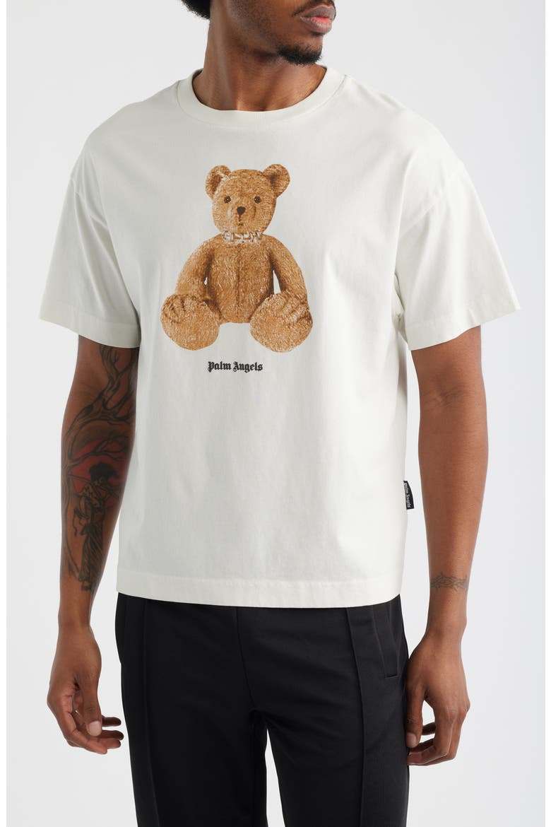Bear Regular Fit Cotton Graphic T-Shirt, Main, color, OFF WHITE BROWN