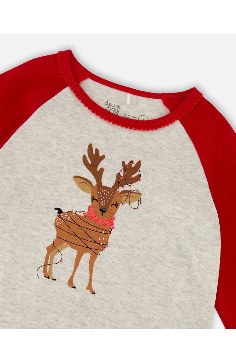 Deux par Deux Organic Cotton Two-Piece Pajamas Girly Reindeer, Alternate, color, Beige