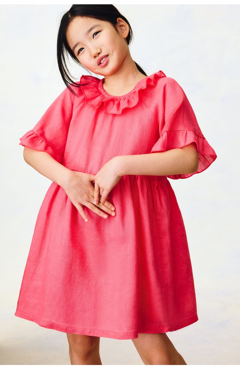 H&M Frill-collared Linen Dress, Alternate, color, Coral Red