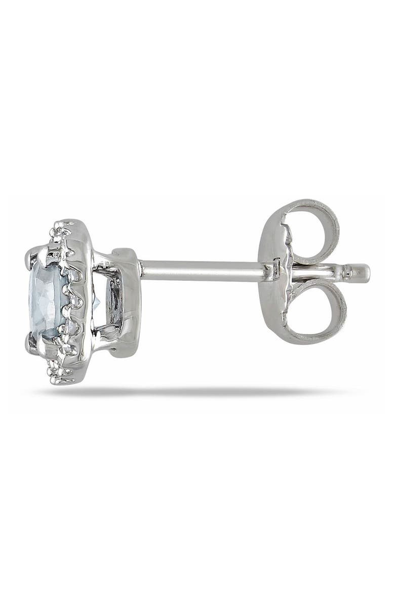 Sterling Silver Aquamarine & Diamond Halo Stud Earrings - 0.07ct., Alternate, color, BLUE