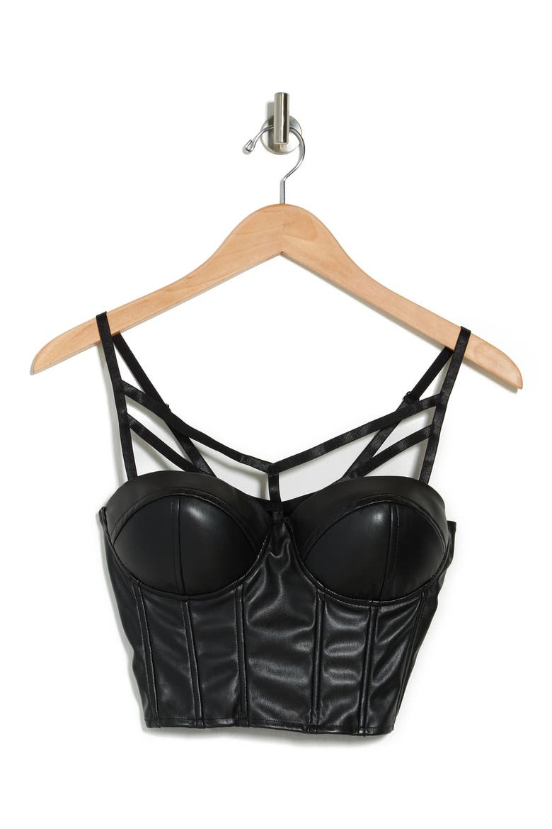 Cage Vegan Leather Bustier, Alternate, color, BLACK
